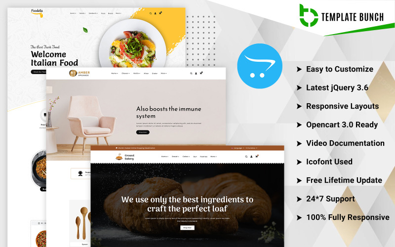 Borostyán – Otthon és pékség élelmiszerekkel – Reszponzív Opencart 3.0 e-kereskedelmi téma