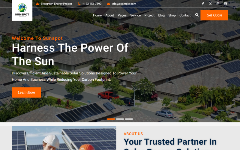 Sunspot - Modèle de site Web Solar Energy React