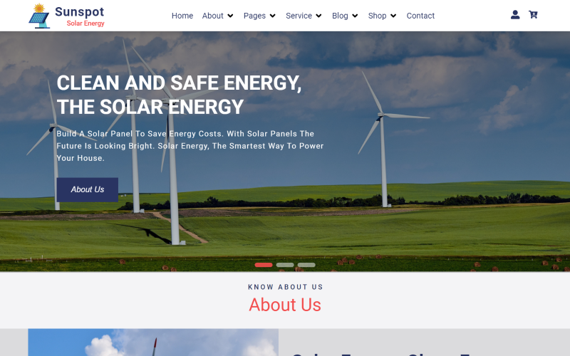 Sunspot - Plantilla de sitio web de reacción de energía solar