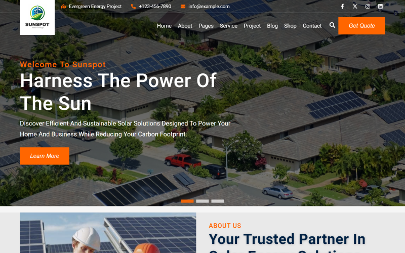 Zonnevlek - Zonne-energie React Website-sjabloon