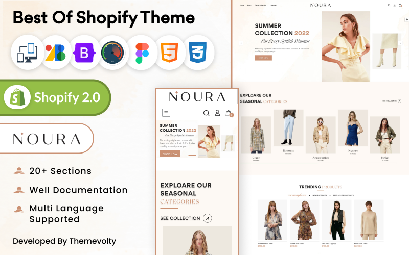 Noura Mega Fashion–Clothes Style Shopify 2.0 Premium Адаптивна тема