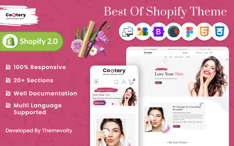 Costery Mega Cosmetics–Perfumy Zdrowie–Uroda Responsywny motyw Shopify Premium