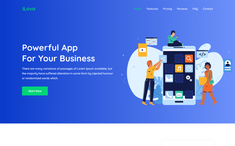 Ilova alkalmazás céloldalának HTML5-sablonja