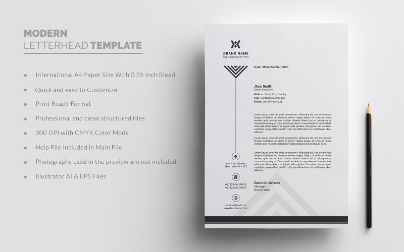 Papel Timbrado - Design de Modelo de Identidade Corporativa Moderno e Limpo