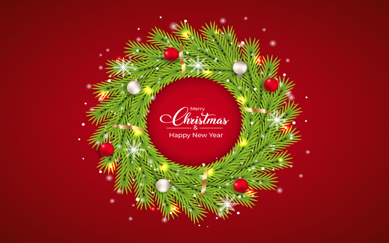 Couronne de Noël avec fond rouge