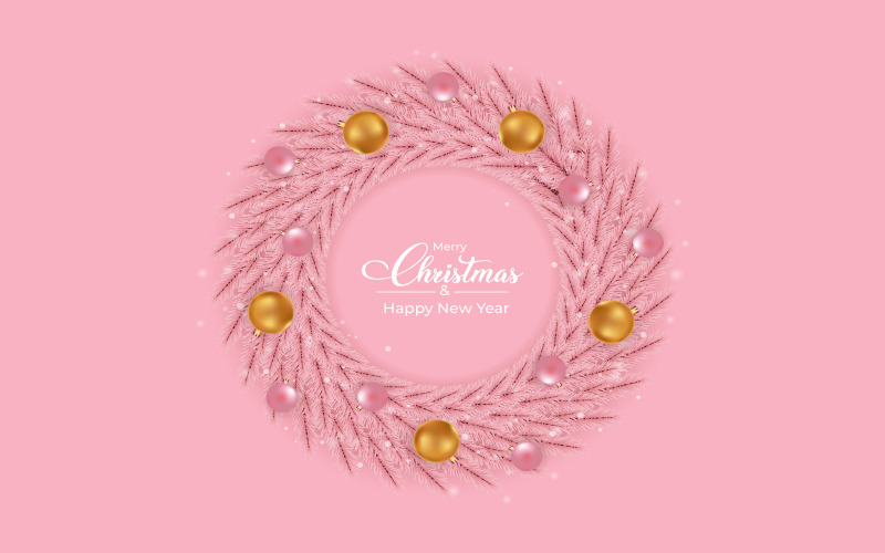 Guirlanda de Natal rosa com bola de ouro