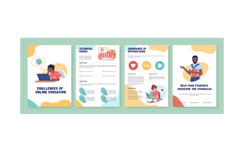 Modello di brochure vettoriale piatto per la sfida dell'istruzione online