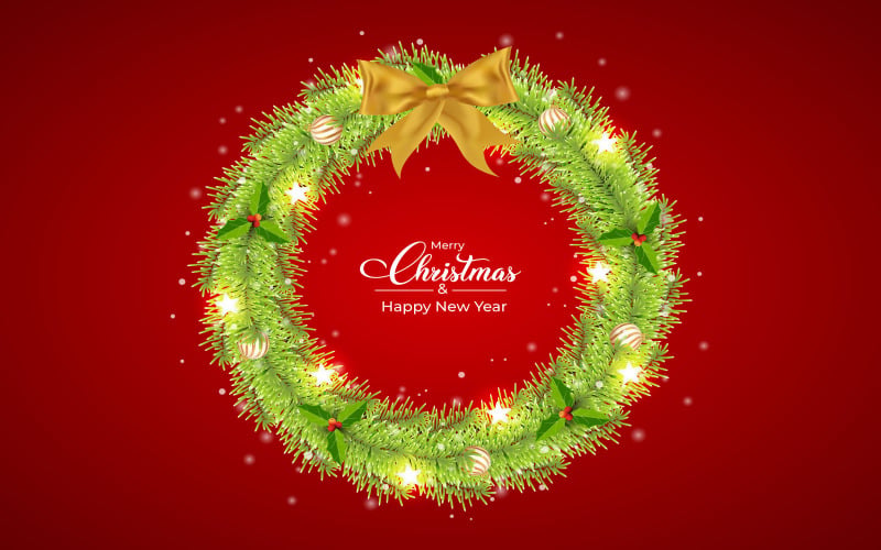 Weihnachtskiefernkranz mit goldenem Band