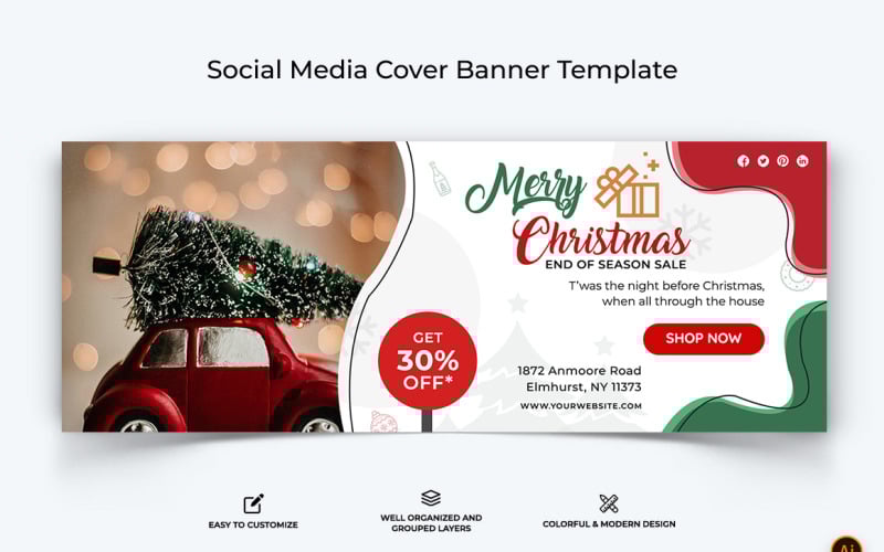 Conception de bannière de couverture Facebook de vente de Noël-11