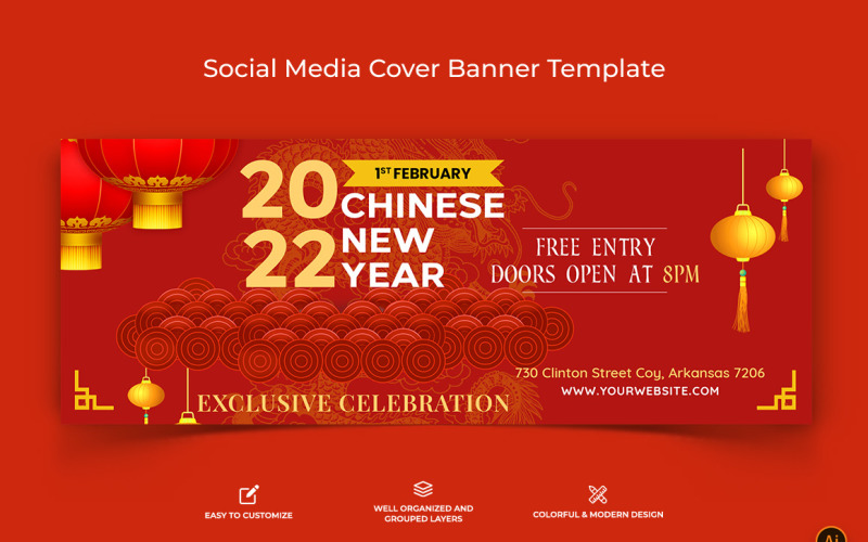 Conception de bannière de couverture Facebook du Nouvel An chinois-11