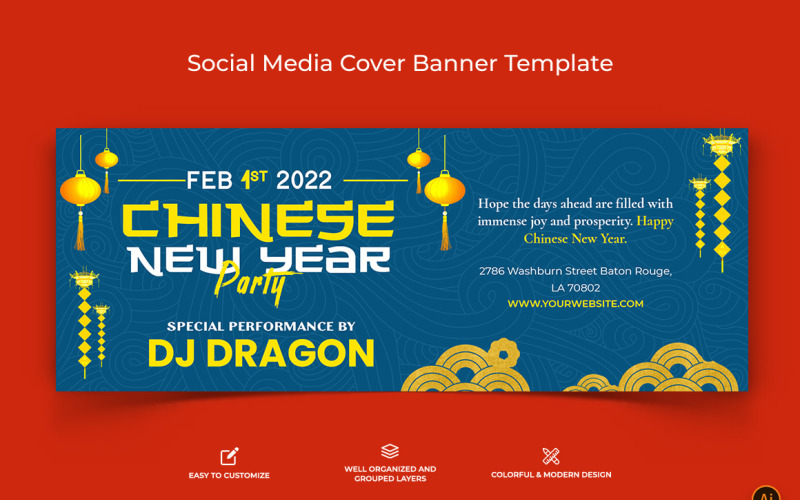 Conception de bannière de couverture Facebook du Nouvel An chinois-14