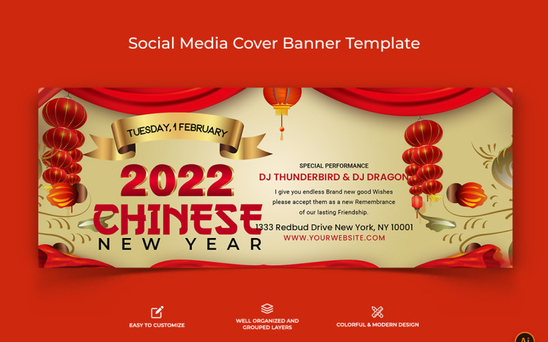 Conception de bannière de couverture Facebook du Nouvel An chinois-16