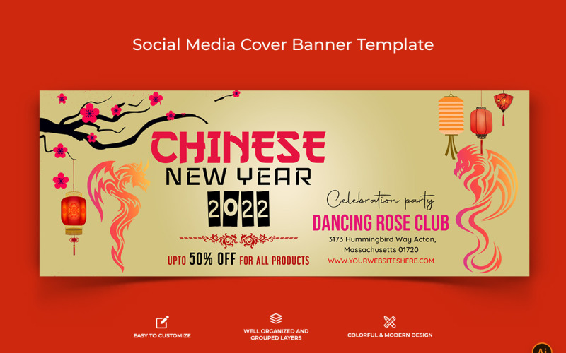 Китайский Новый год Дизайн обложки Facebook-12