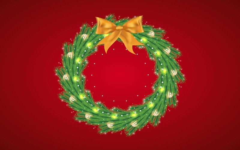 Christmas Green Wreath, Golden Ribbon TemplateMonster