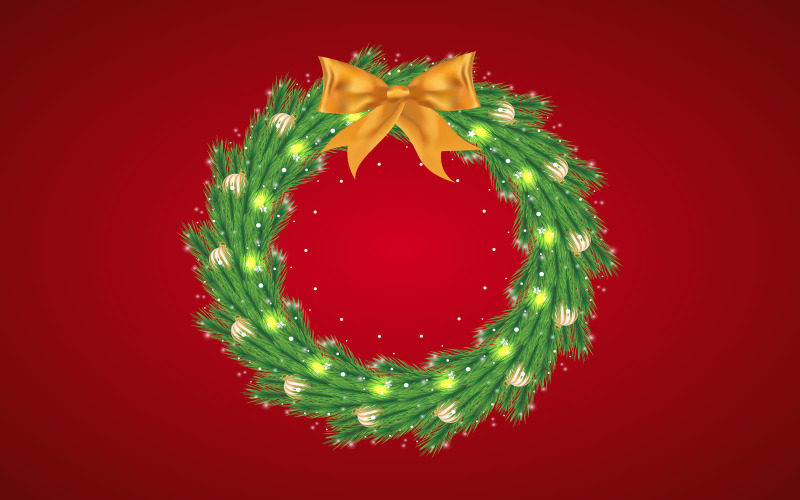 Guirlande verte de Noël, ruban doré