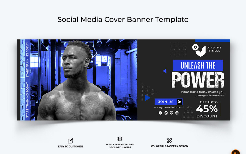 Gym and Fitness Facebook Cover Banner Design-24