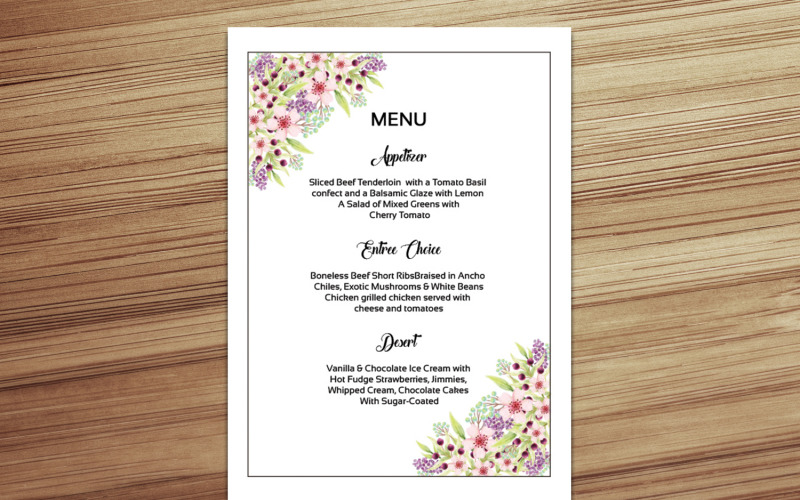可打印的婚礼菜单模板