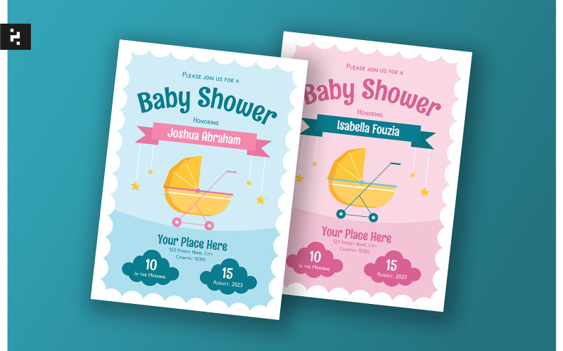 Тематичний шаблон запрошення Baby Shower з коляскою