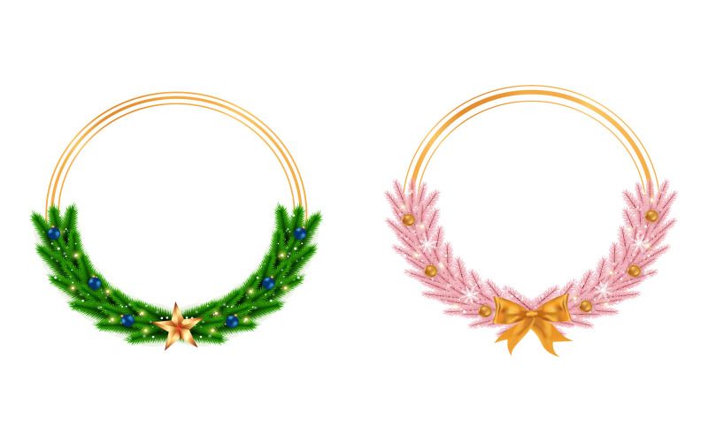 Cadre rond de Noël avec des feuilles roses