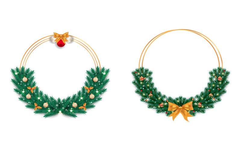 Cadre rond de Noël avec ruban, boules