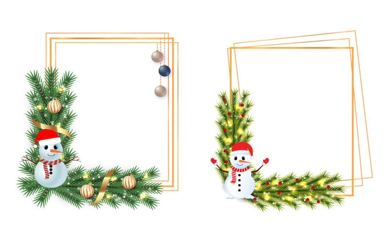 Kerst gouden frame met schattige sneeuwmannen