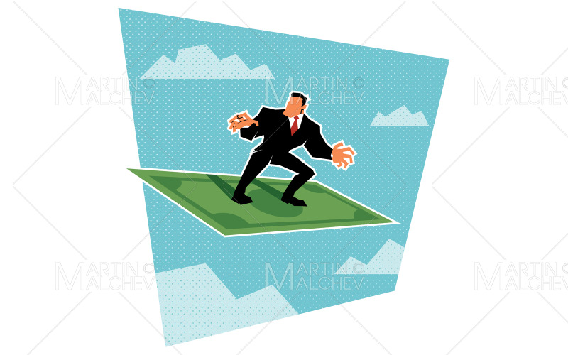 Empresário andando de ilustração vetorial de nota de dólar