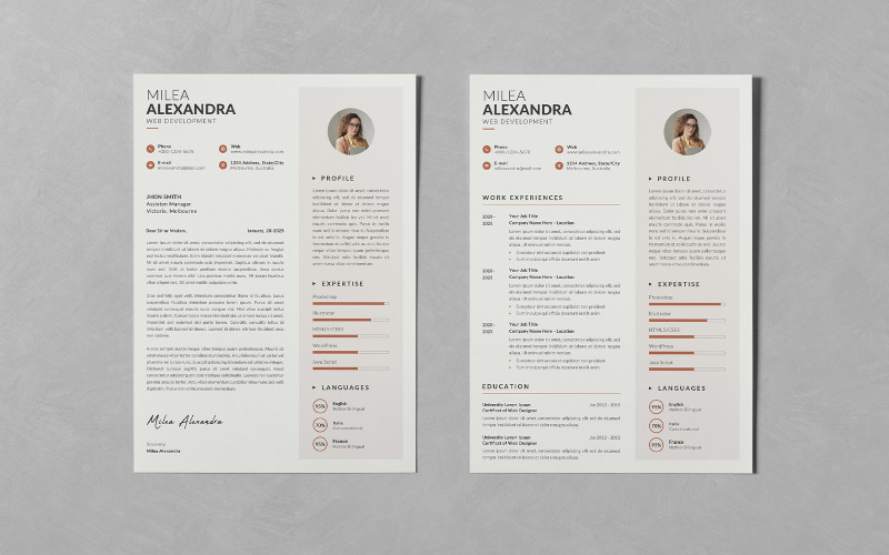 Минималистичный дизайн резюме для печати / CV PSD шаблоны