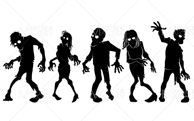 Conjunto de siluetas de zombies Ilustración vectorial