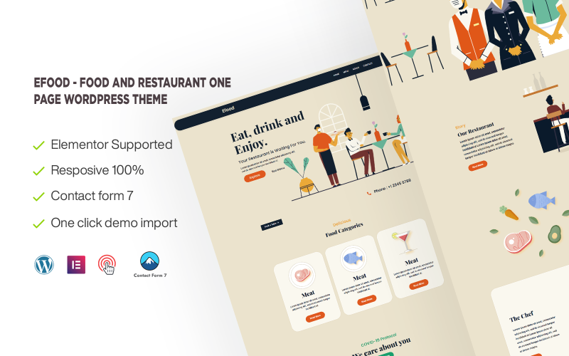 Efood - Motyw WordPress na jednej stronie żywności i restauracji