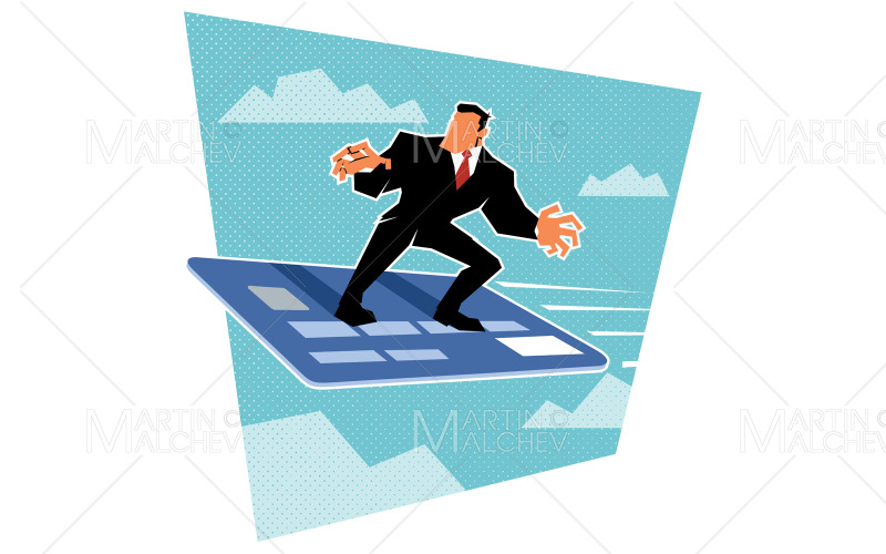 Geschäftsmann, der auf Kreditkarte-Vektor-Illustration surft