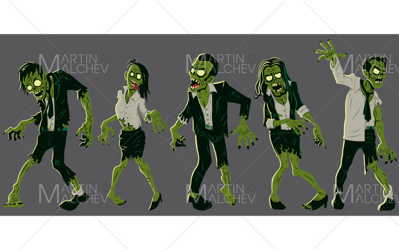 Office Zombi Set Vektör Çizim