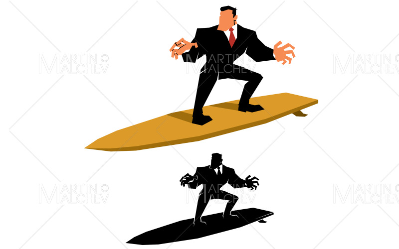 Zakenman surfen op witte vectorillustratie
