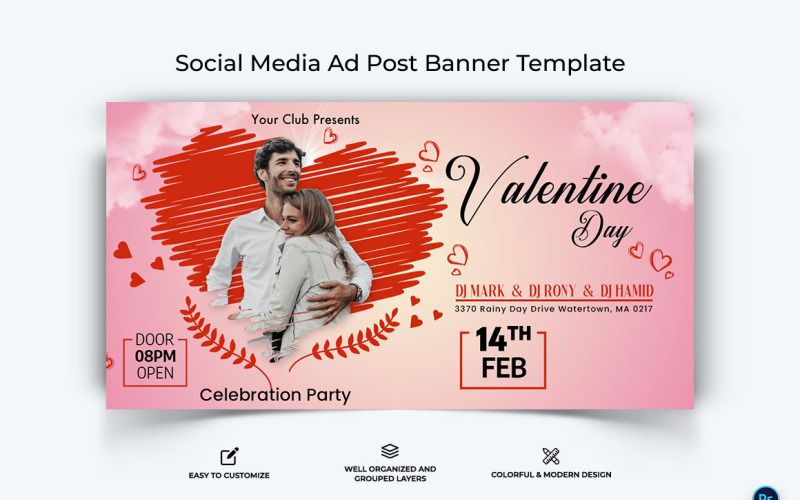 День Святого Валентина Дизайн рекламного баннера Facebook Template-01