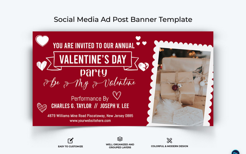 День Святого Валентина Дизайн рекламного баннера Facebook Template-10