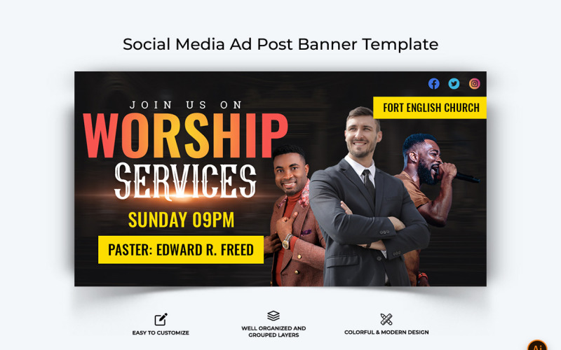 Design del banner pubblicitario di Facebook per discorso della chiesa-04