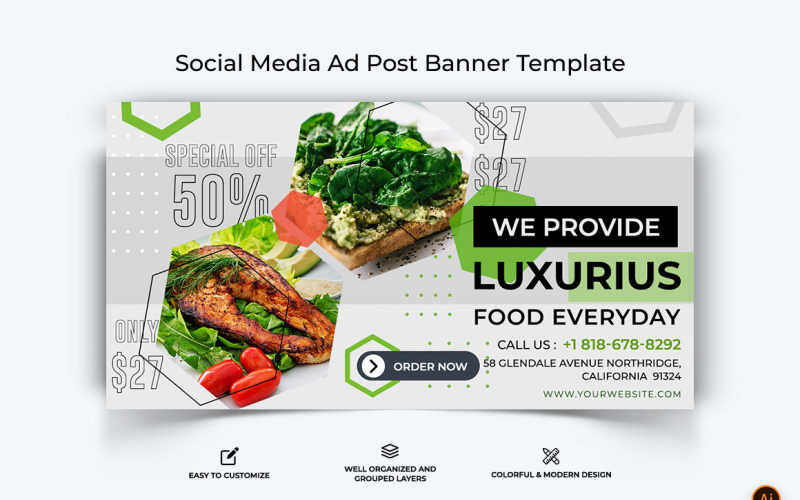 食品和餐厅 Facebook 广告横幅设计-44