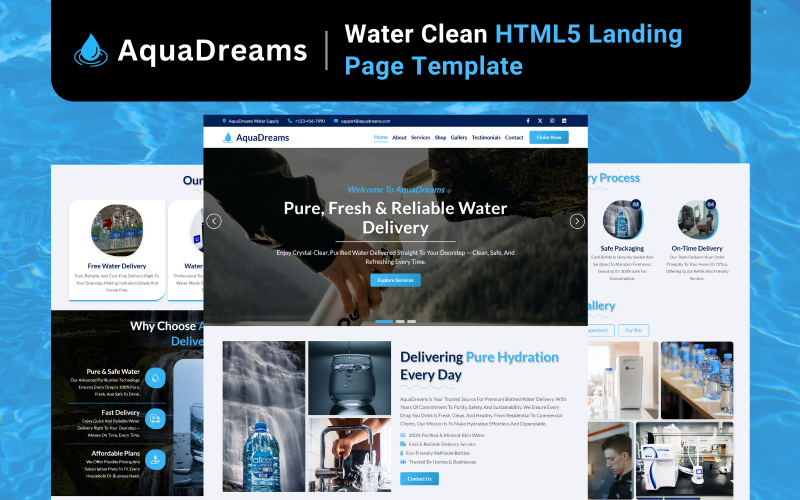 AquaDreams - Water Clean HTML5 Landing Page Template