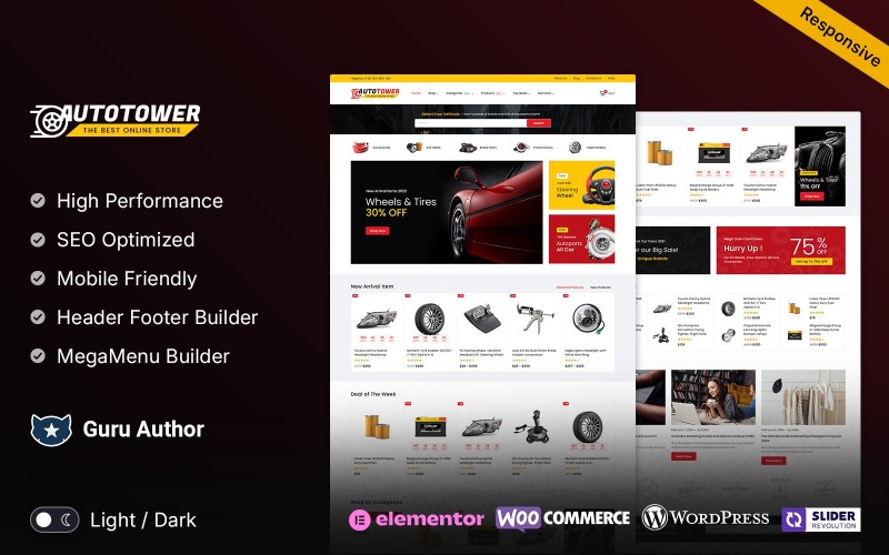 Autotower – Autodíly, nástroje a vybavení reagující na téma WooCommerce