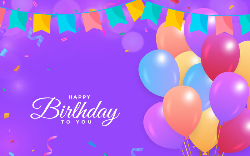 Birthday with Purple Background Balloons - TemplateMonster