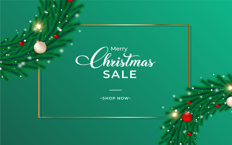 Yeşil Çelenk vektörlü Noel satış afişi