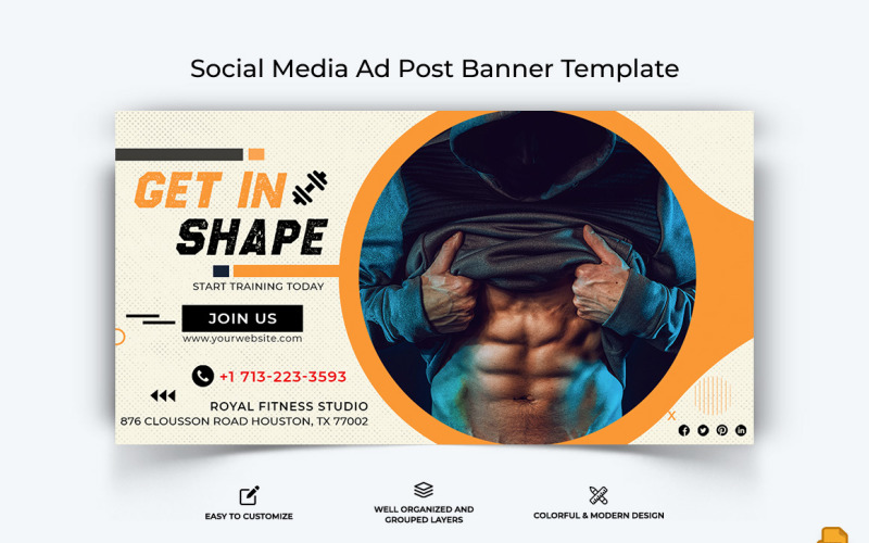 Banner pubblicitario di Facebook per palestra e fitness Design-018