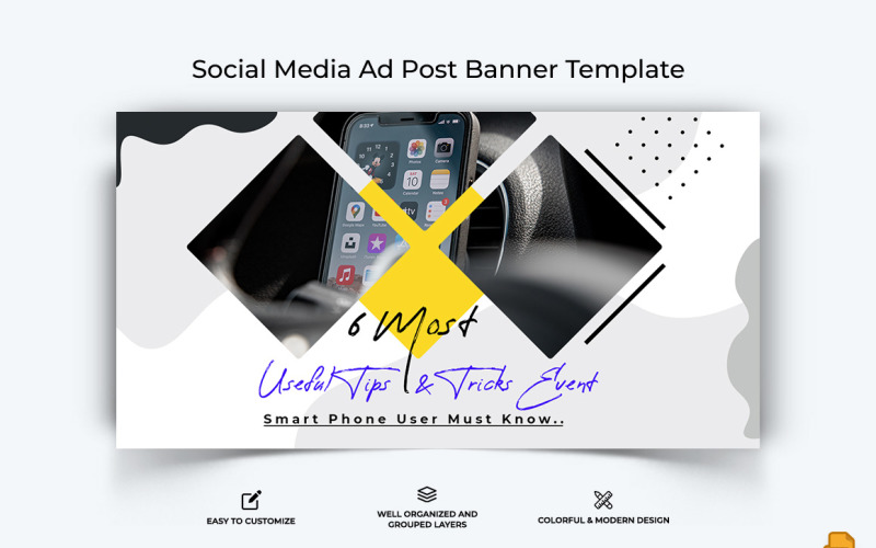 Suggerimenti e trucchi per dispositivi mobili Banner pubblicitario di Facebook Design-012