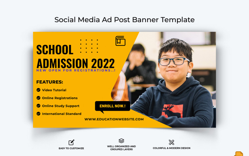 Admisión a la escuela Diseño de banner publicitario de Facebook-017