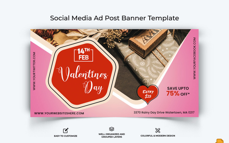 Diseño de banner publicitario de Facebook del día de San Valentín-007