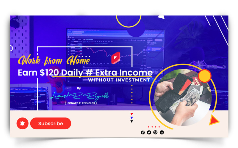 Guadagno di denaro online YouTube Thumbnail Design Template-11