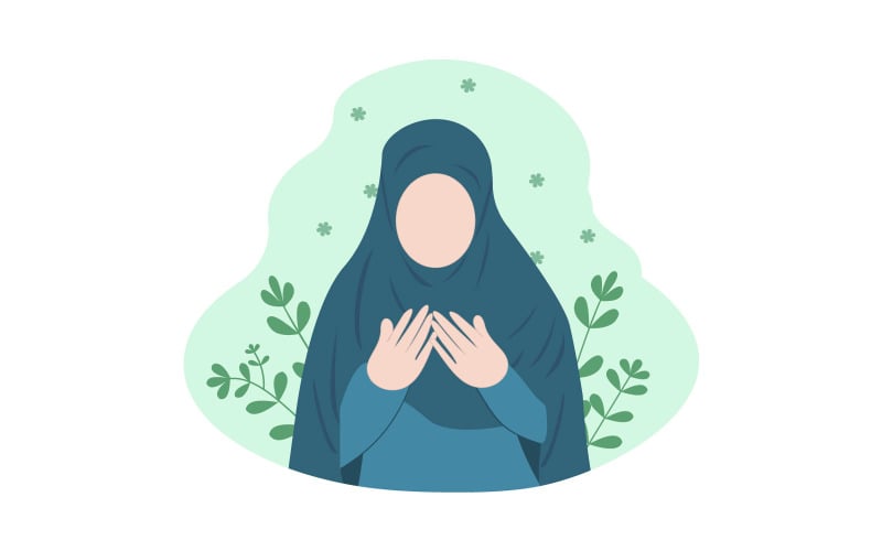 Müslüman Kız Düz Illüstrasyon Dua Eden