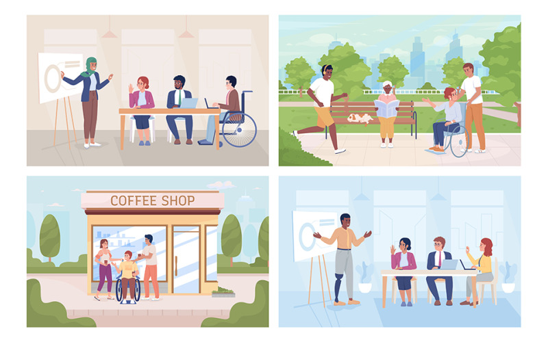 Insieme di illustrazioni isolate vettoriali 2D per l'equilibrio tra lavoro e vita