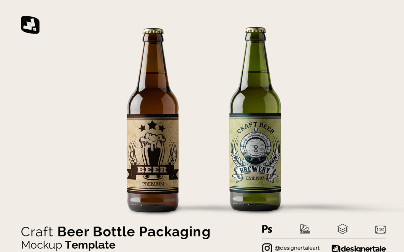 Mockup voor ambachtelijke bierflesverpakking
