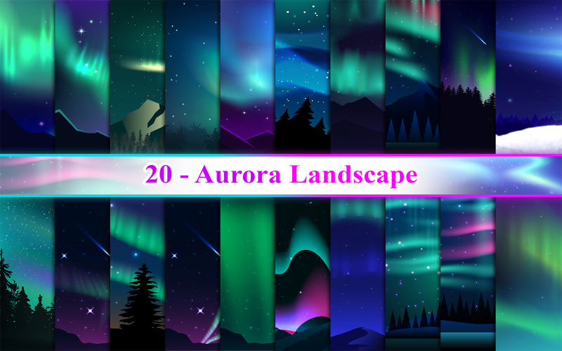 Aurora-Landschafts-Illustrations-Hintergrund, Aurora-Landschaft, Aurora-Hintergrund