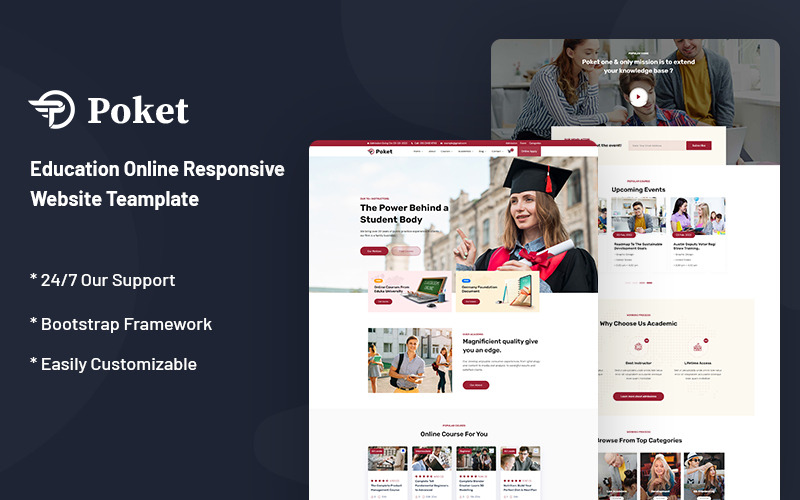Poket - Modello di sito Web reattivo online per l'istruzione